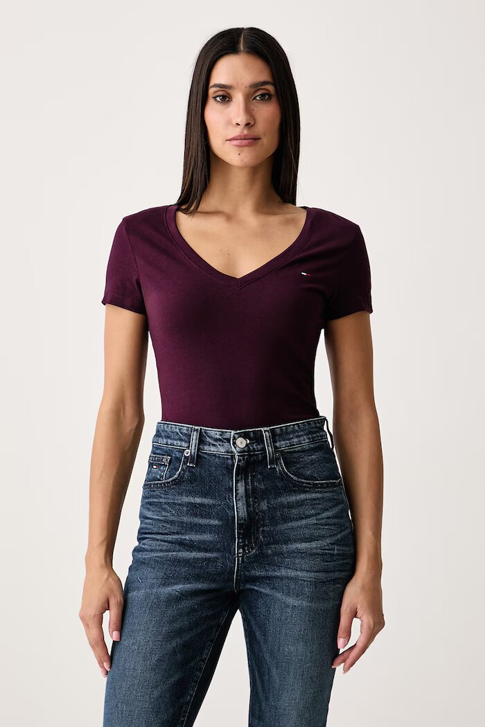 Tommy Jeans тениска дамска от памук бордо DW0DW20458