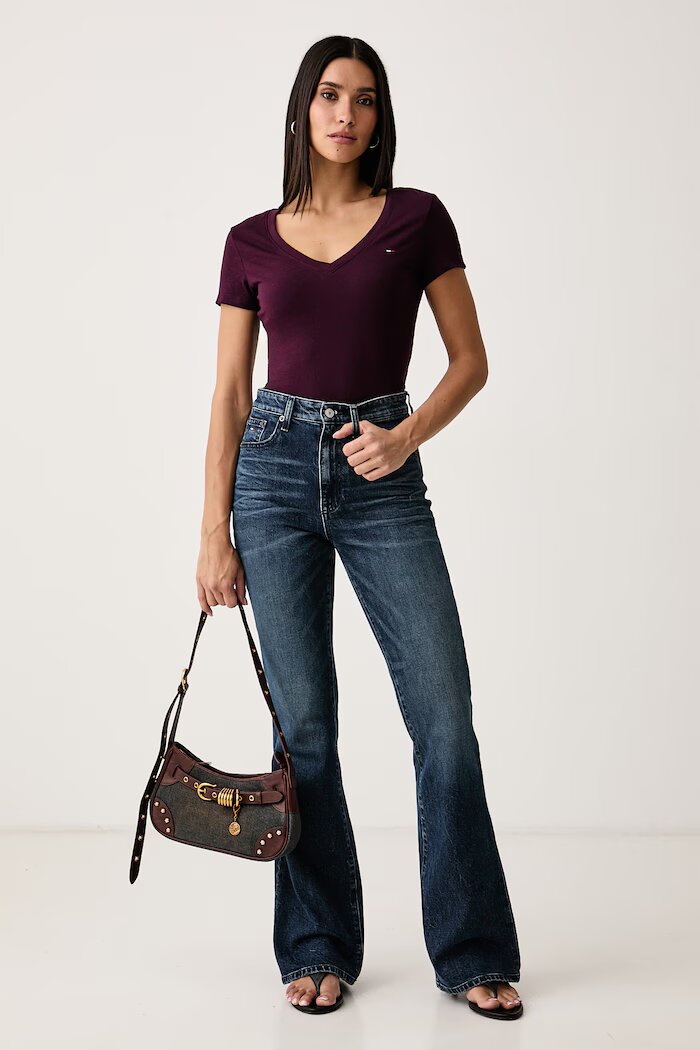 Tommy Jeans тениска дамска от памук бордо DW0DW20458