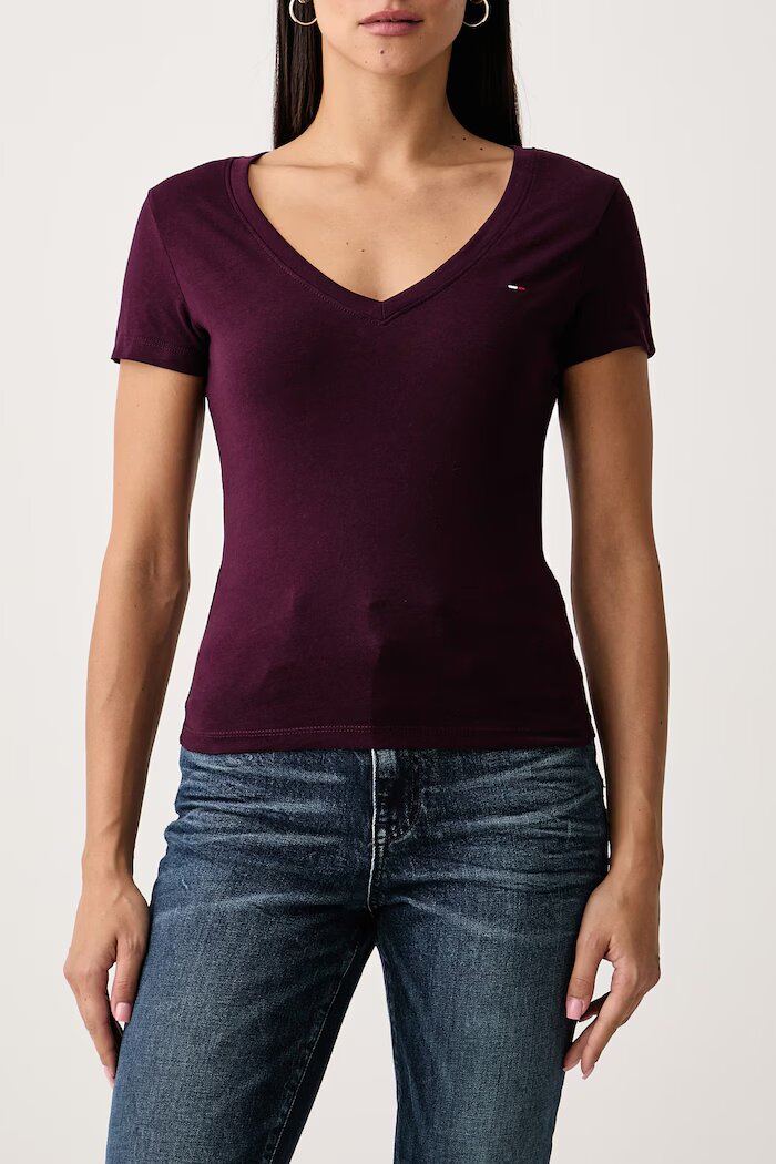 Tommy Jeans тениска дамска от памук бордо DW0DW20458