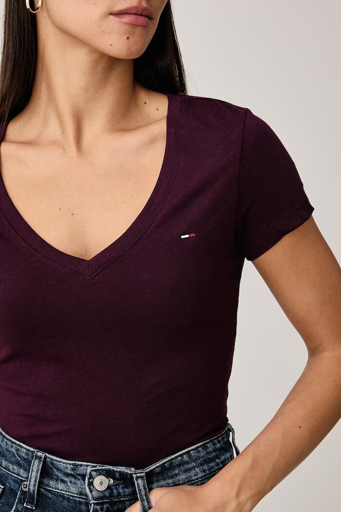 Tommy Jeans тениска дамска от памук бордо DW0DW20458
