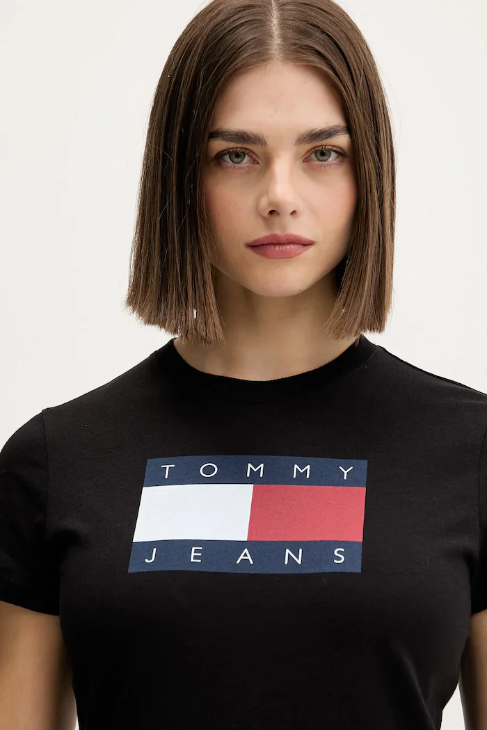 Tommy Jeans тениска дамска от памук черна DW0DW22562