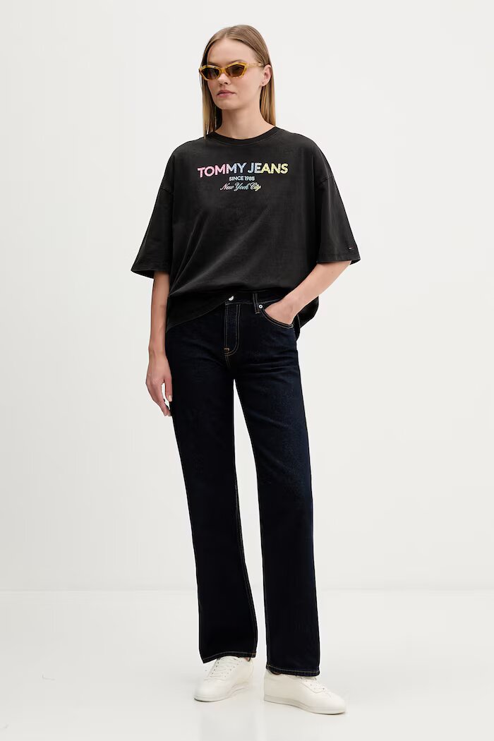 Tommy Jeans тениска дамска от памук черна DW0DW22803