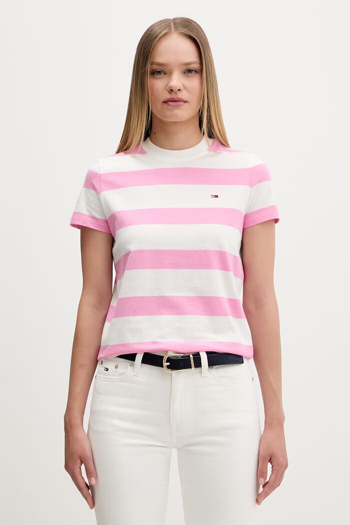 Tommy Jeans тениска дамска от памук розова DW0DW23801
