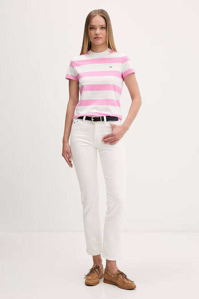Tommy Jeans тениска дамска от памук розова DW0DW23801