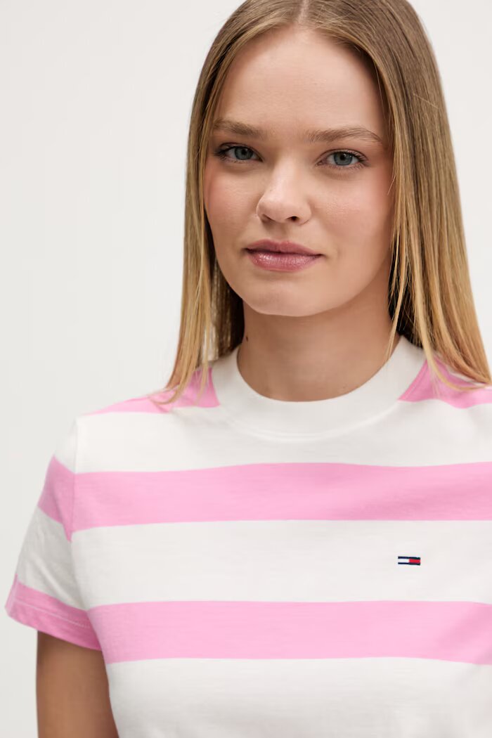 Tommy Jeans тениска дамска от памук розова DW0DW23801