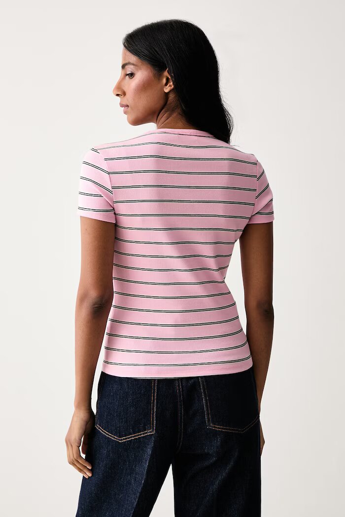 Tommy Jeans тениска дамска от памук с еластан розова DW0DW17383