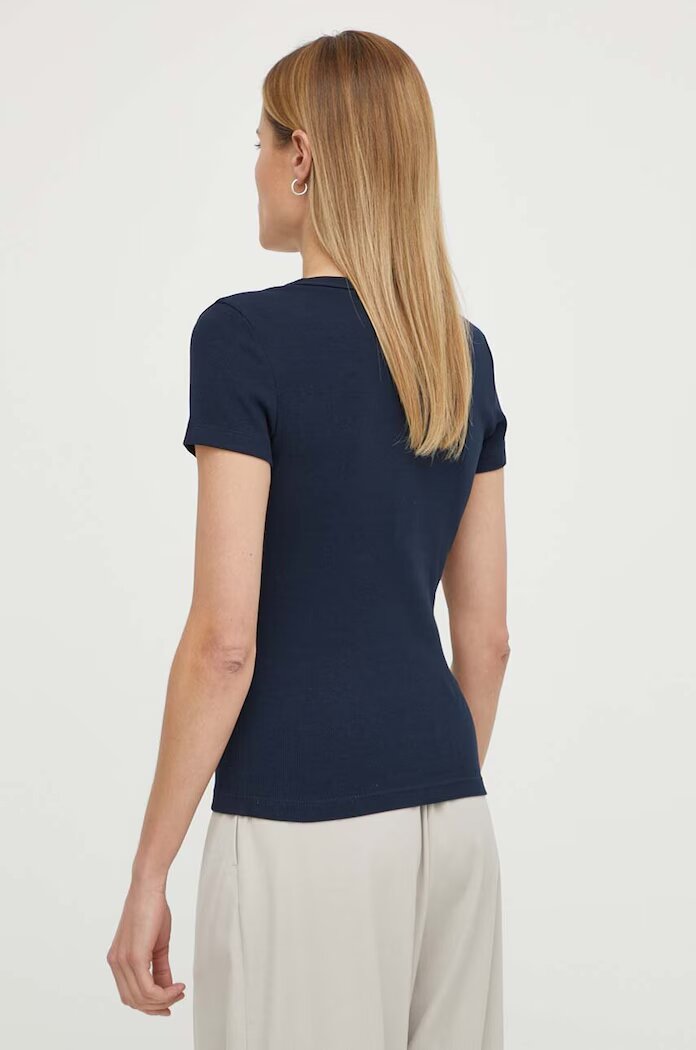 Tommy Jeans тениска дамска от памук с еластан тъмносиня DW0DW17385