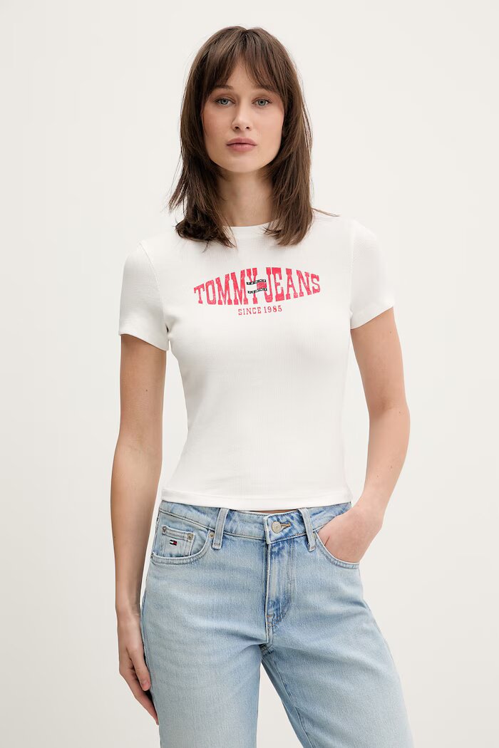 Tommy Jeans тениска дамска с памук бежова DW0DW22272