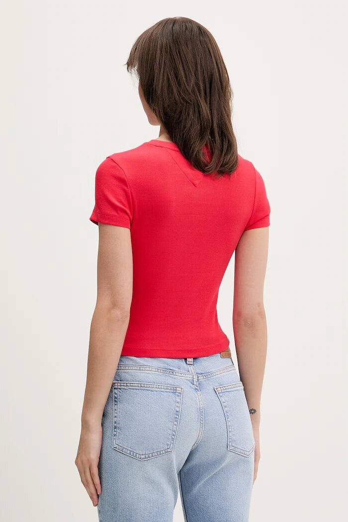 Tommy Jeans тениска дамска с памук червена DW0DW22272