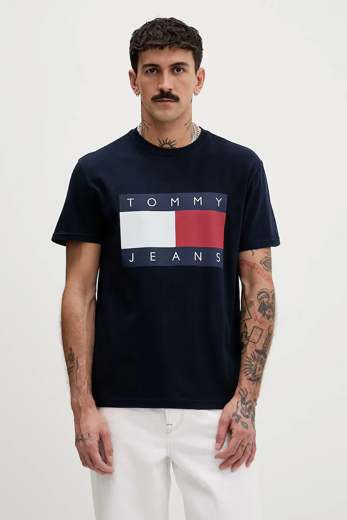 Tommy Jeans тениска мъжка от памук тъмносина DM0DM22645