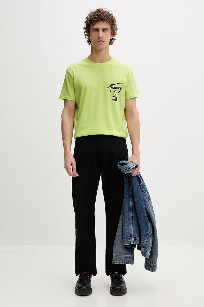 Tommy Jeans тениска мъжка от памук зелена DM0DM22553