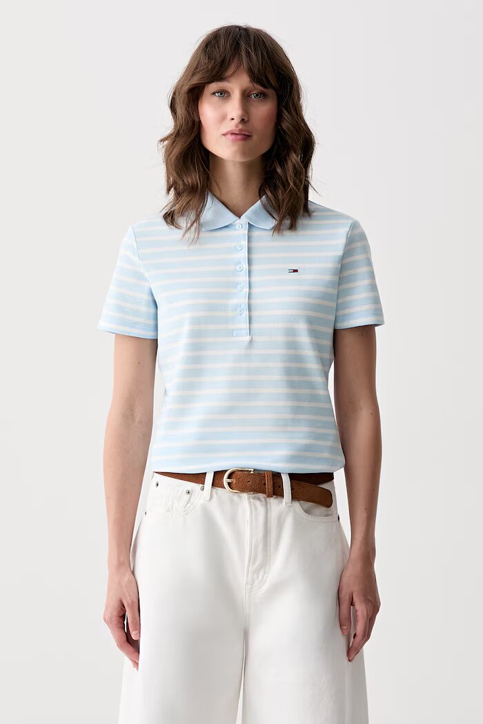 Tommy Jeans тениска с яка дамска от памук синя DW0DW22820