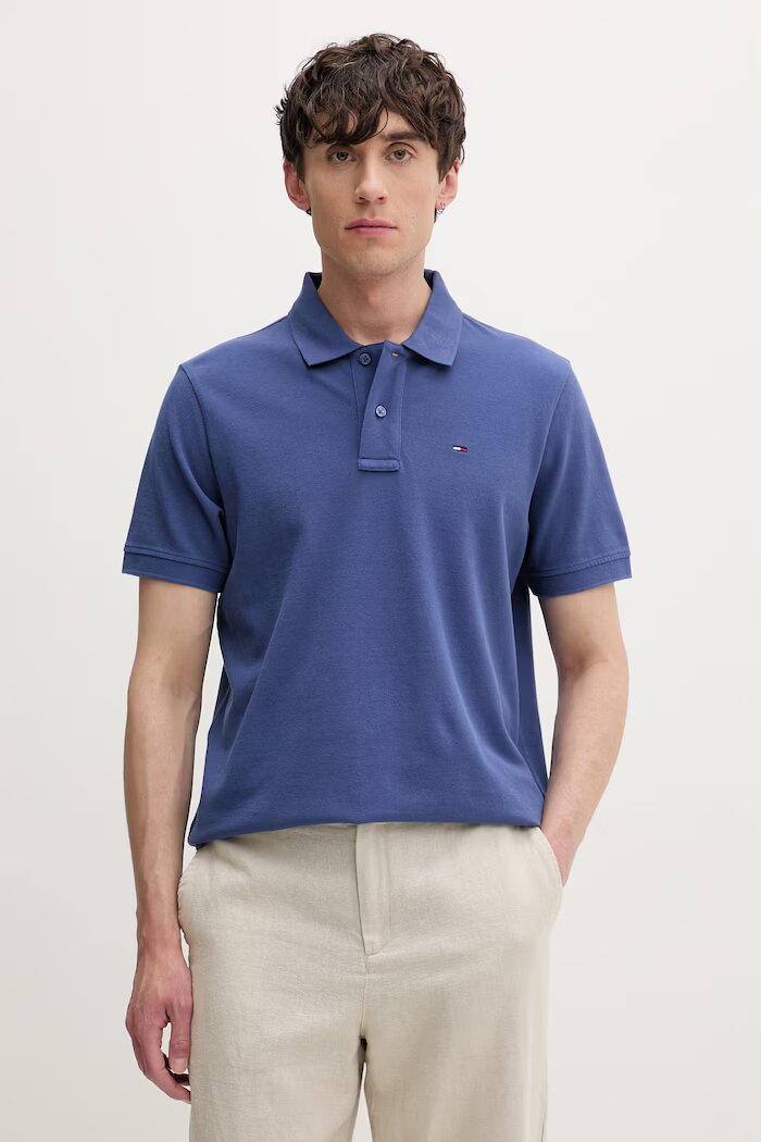 Tommy Jeans тениска с яка мъжка от памук синя DM0DM22711