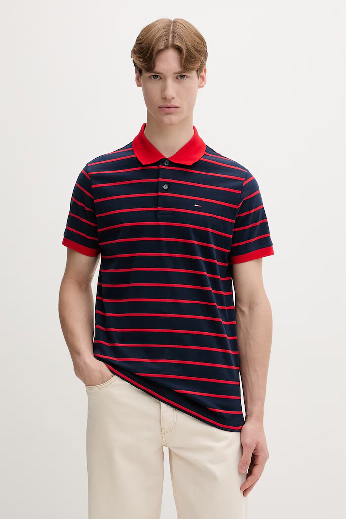 Tommy Jeans тениска с яка мъжка от памук тъмносиня DM0DM22708