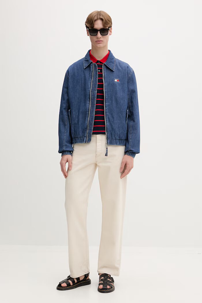 Tommy Jeans тениска с яка мъжка от памук тъмносиня DM0DM22708