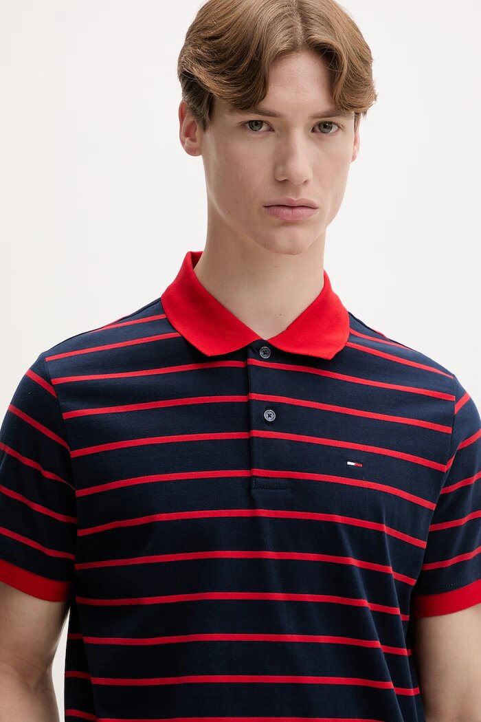 Tommy Jeans тениска с яка мъжка от памук тъмносиня DM0DM22708