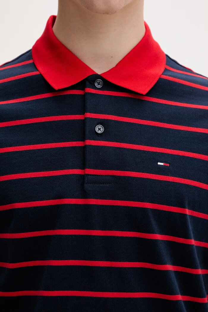 Tommy Jeans тениска с яка мъжка от памук тъмносиня DM0DM22708