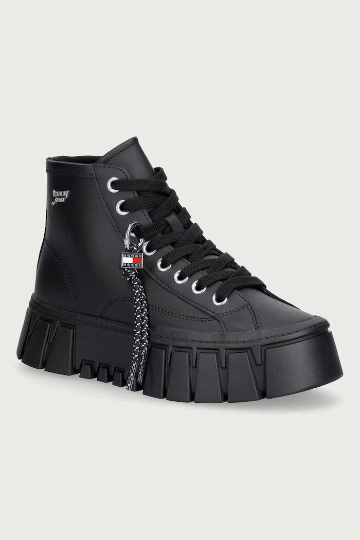 Tommy Jeans TJW PLATFORM SNEAKER LEATHER MC високи кецове дамски от кожа черни високи EN0EN03133