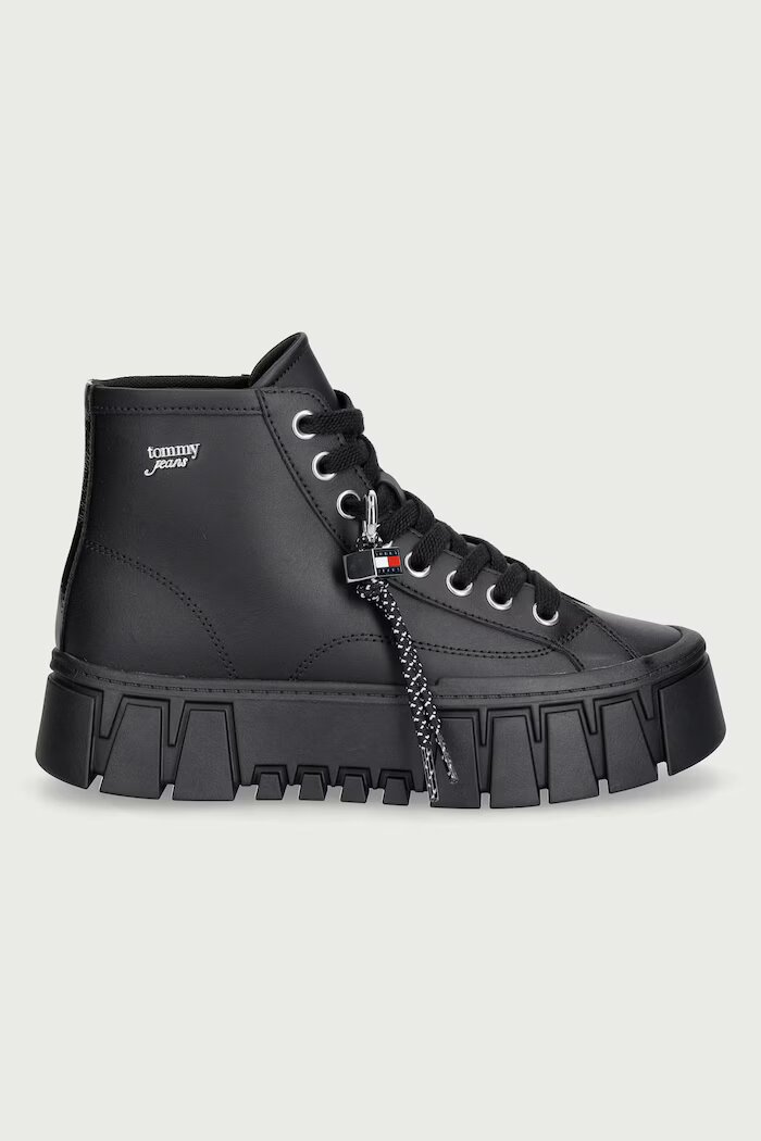 Tommy Jeans TJW PLATFORM SNEAKER LEATHER MC високи кецове дамски от кожа черни високи EN0EN03133