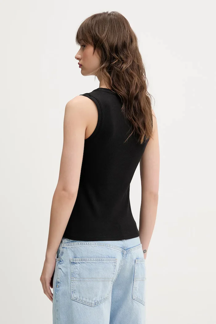 Tommy Jeans топ дамски от памук с еластан черен DW0DW20673