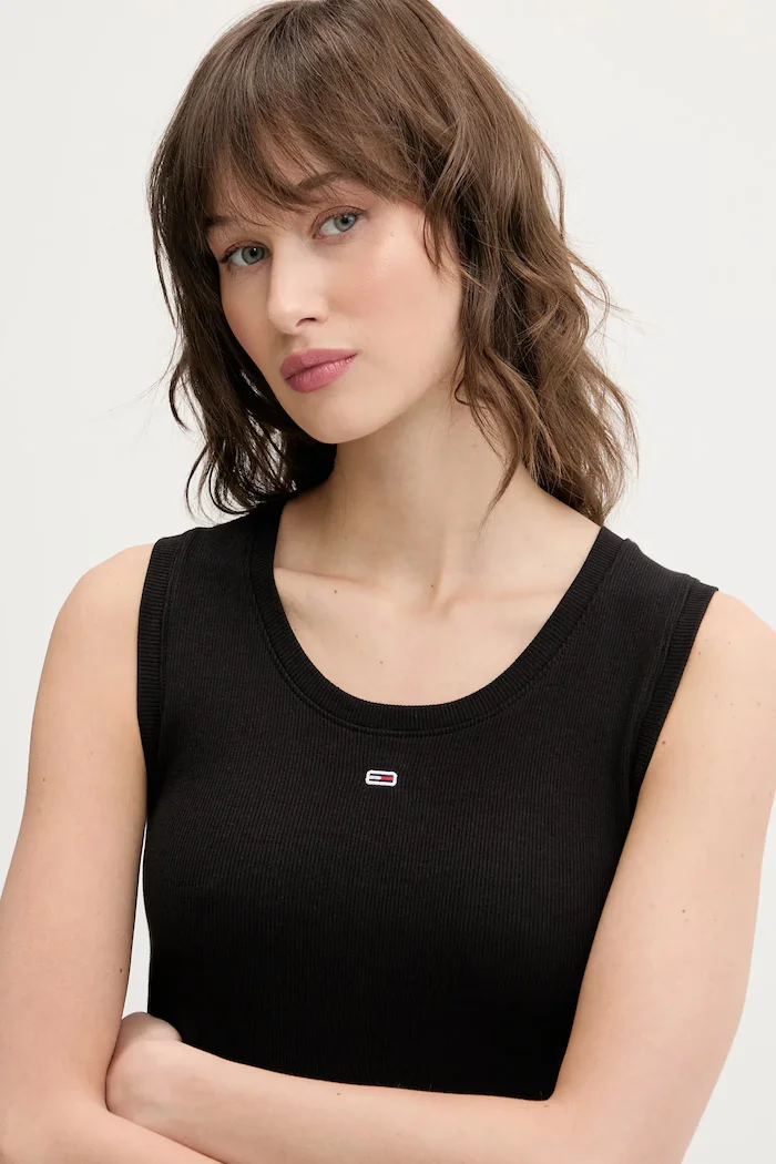 Tommy Jeans топ дамски от памук с еластан черен DW0DW20673