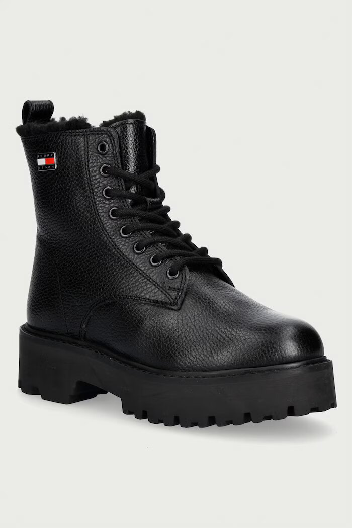 Tommy Jeans туристически обувки дамски от кожа TJW PLATFORM BOOTS WL черни EN0EN03159