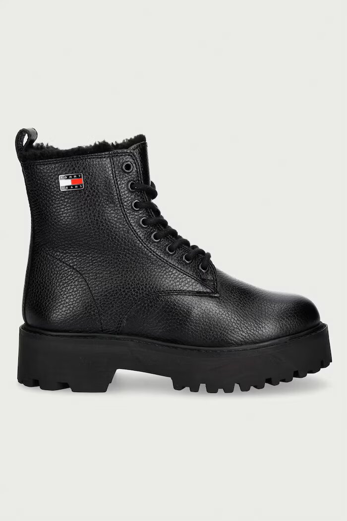 Tommy Jeans туристически обувки дамски от кожа TJW PLATFORM BOOTS WL черни EN0EN03159