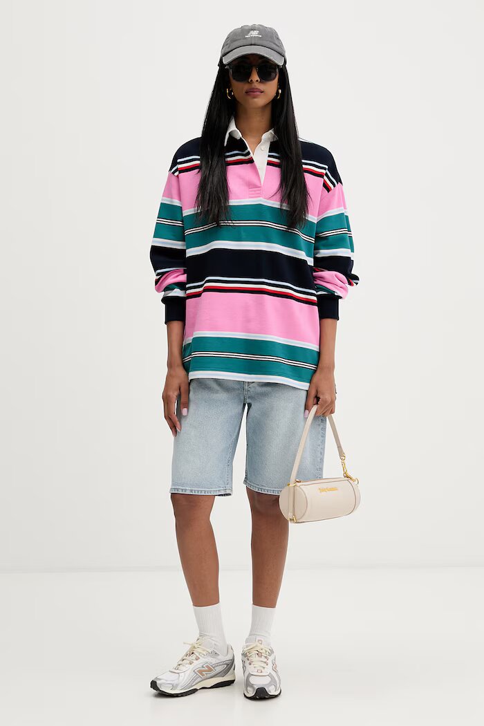 Tommy Jeans уголемен суичър дамски от памук розов DW0DW23483