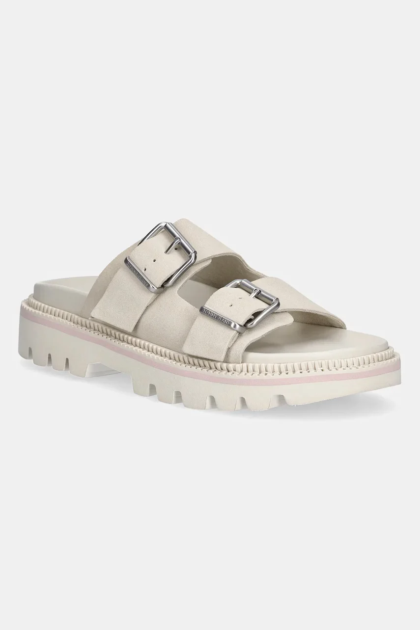 Tommy Jeans Велурени чехли DOUBLE STRAP SANDAL SUEDE