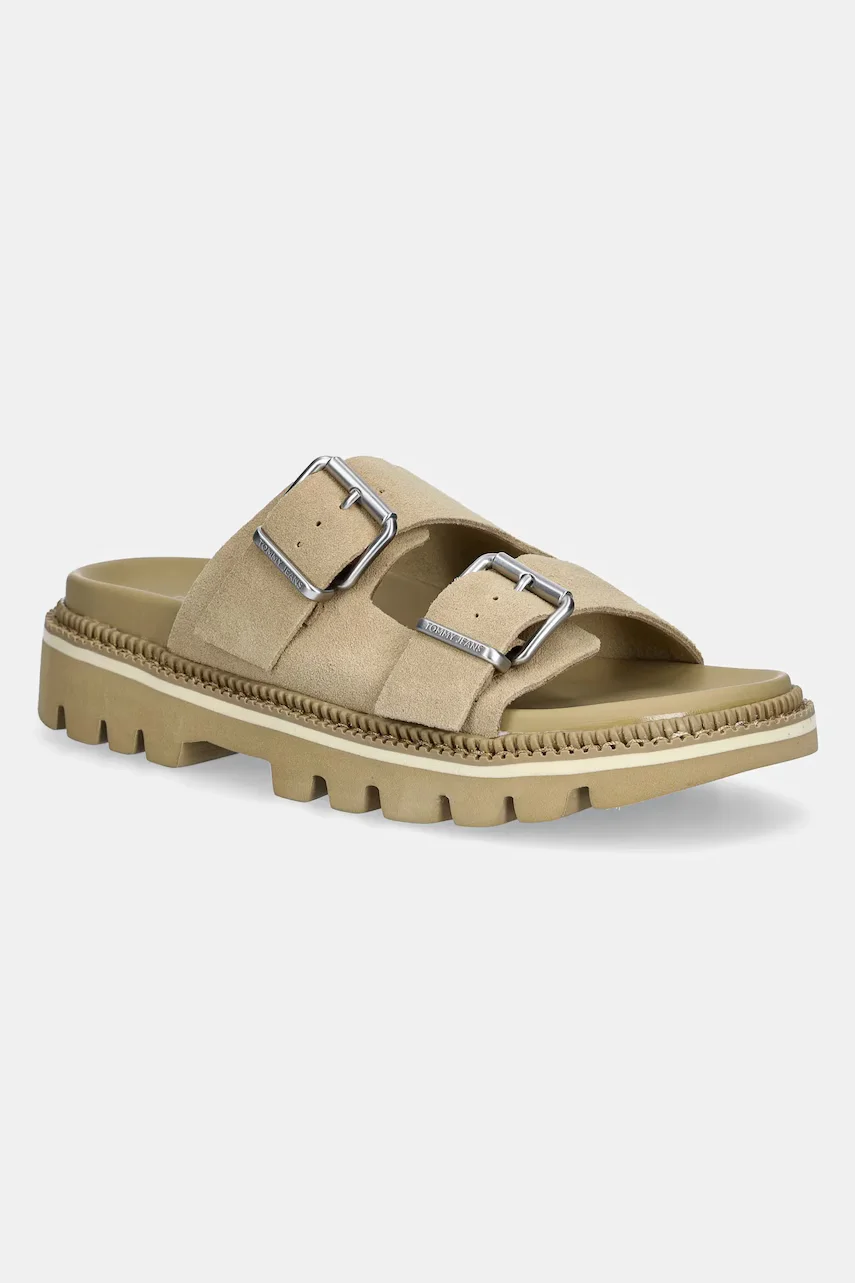Tommy Jeans Велурени чехли DOUBLE STRAP SANDAL SUEDE