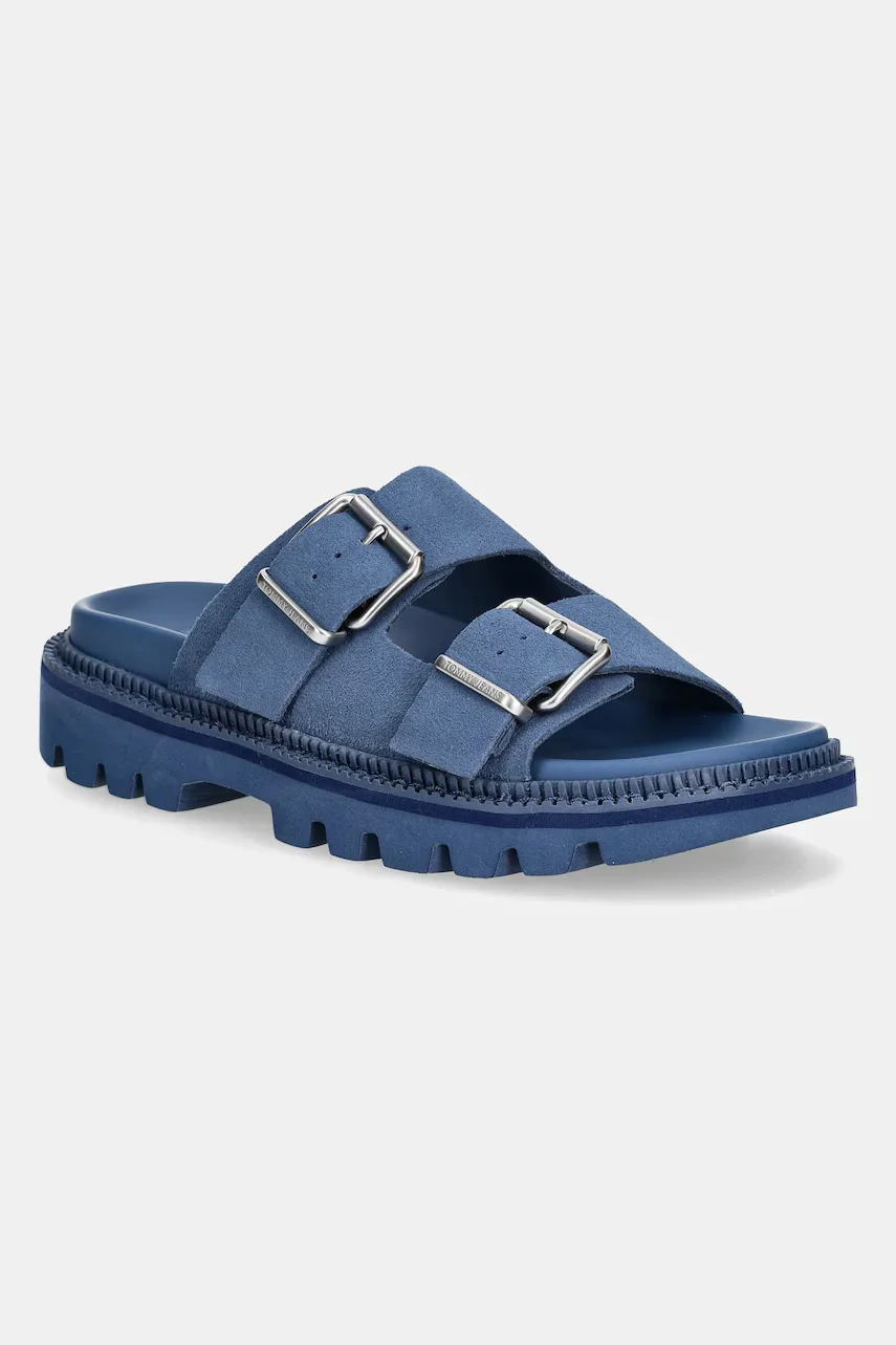 Tommy Jeans Велурени чехли DOUBLE STRAP SANDAL SUEDE