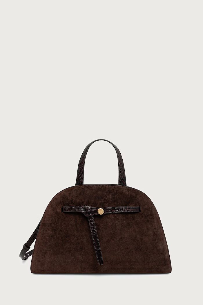 Tory Burch чанта дамска от велур Romy Suede Bauletto кафява 183363