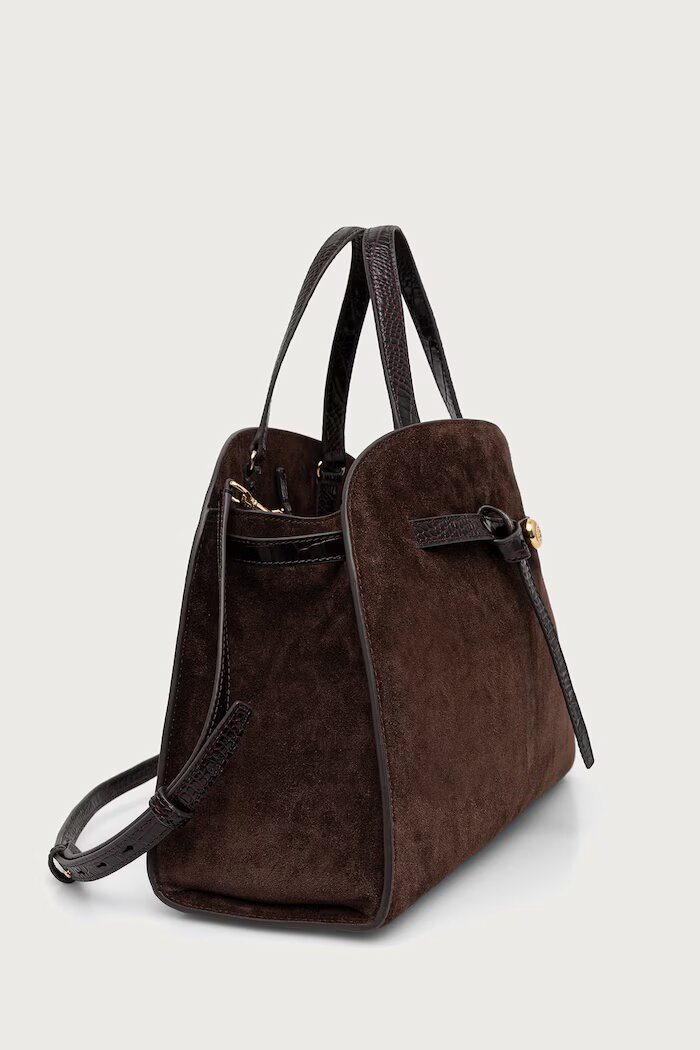 Tory Burch чанта дамска от велур Romy Suede Bauletto кафява 183363