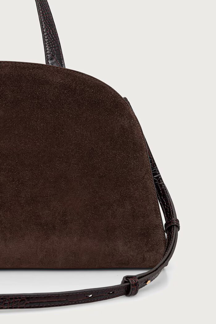 Tory Burch чанта дамска от велур Romy Suede Bauletto кафява 183363