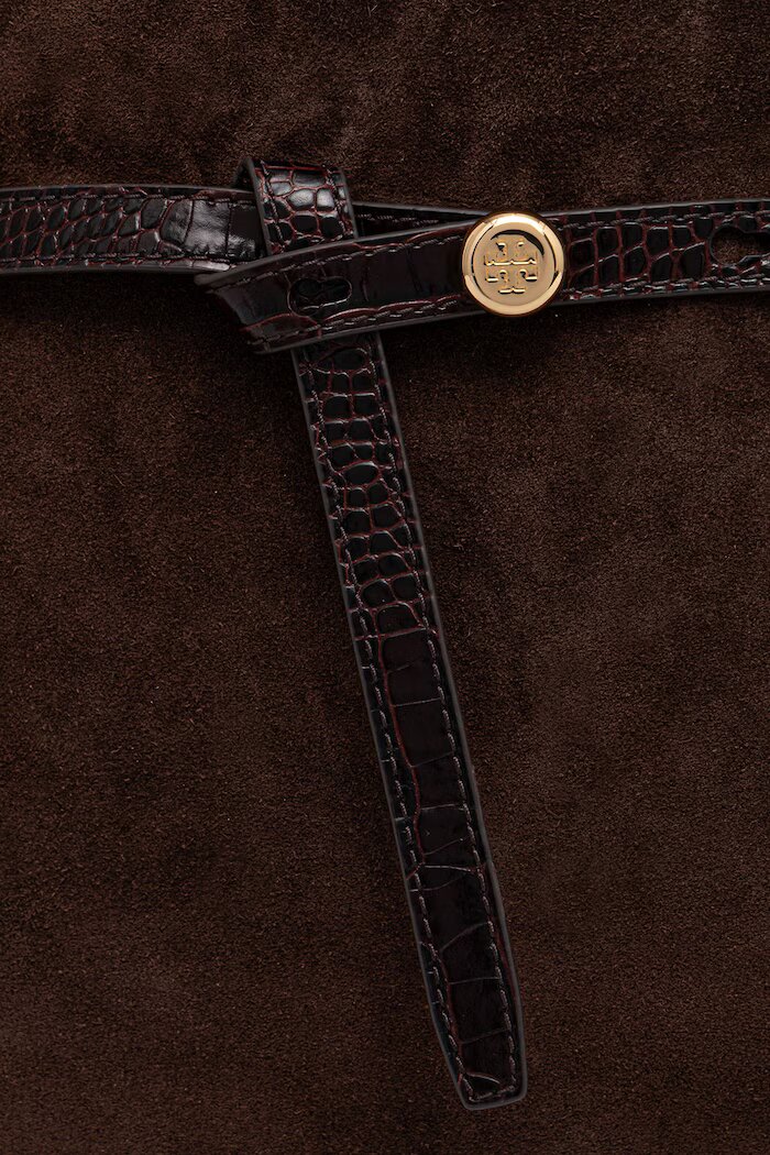 Tory Burch чанта дамска от велур Romy Suede Bauletto кафява 183363