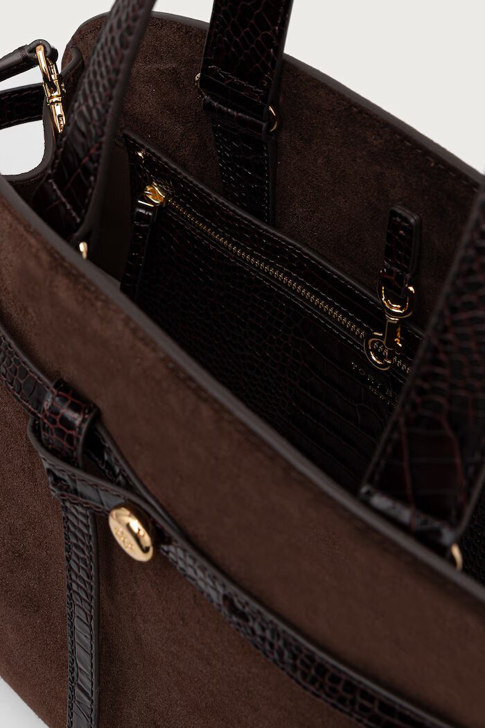 Tory Burch чанта дамска от велур Romy Suede Bauletto кафява 183363