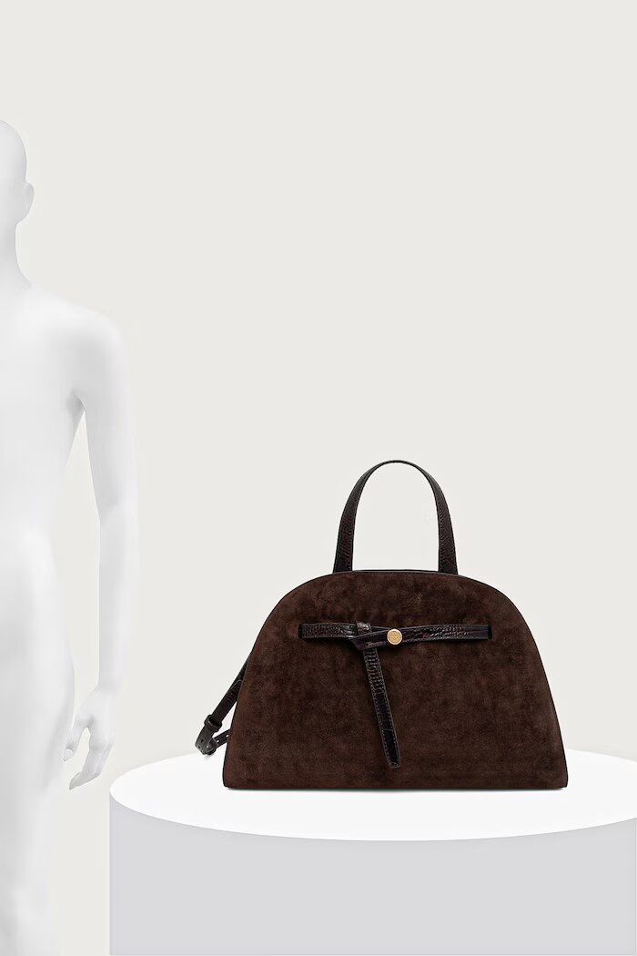 Tory Burch чанта дамска от велур Romy Suede Bauletto кафява 183363