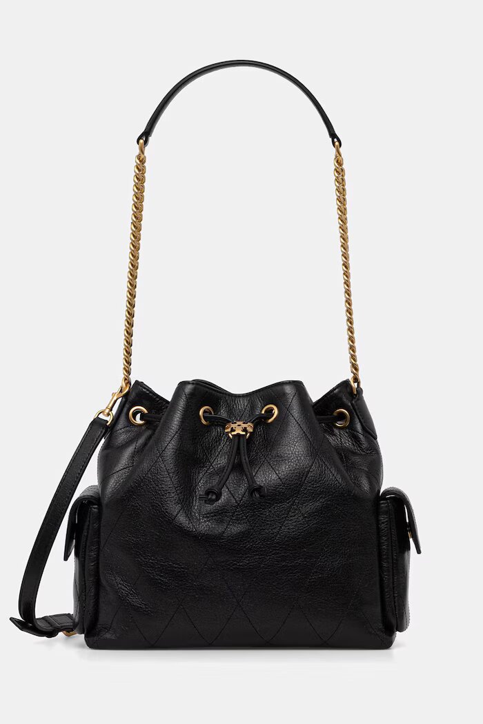 Tory Burch чанта с дълга дръжка дамска от кожа Charlie черна 185831
