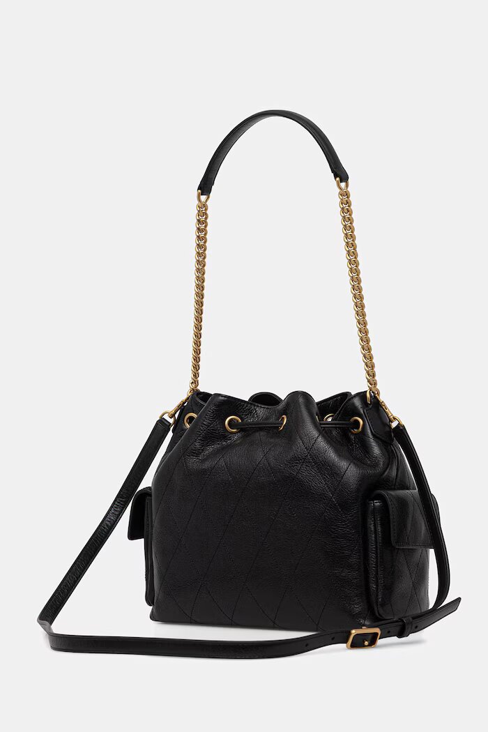 Tory Burch чанта с дълга дръжка дамска от кожа Charlie черна 185831