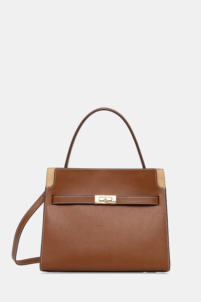 Tory Burch чанта tote дамска от кожа Lee Radziwill кафява 179398