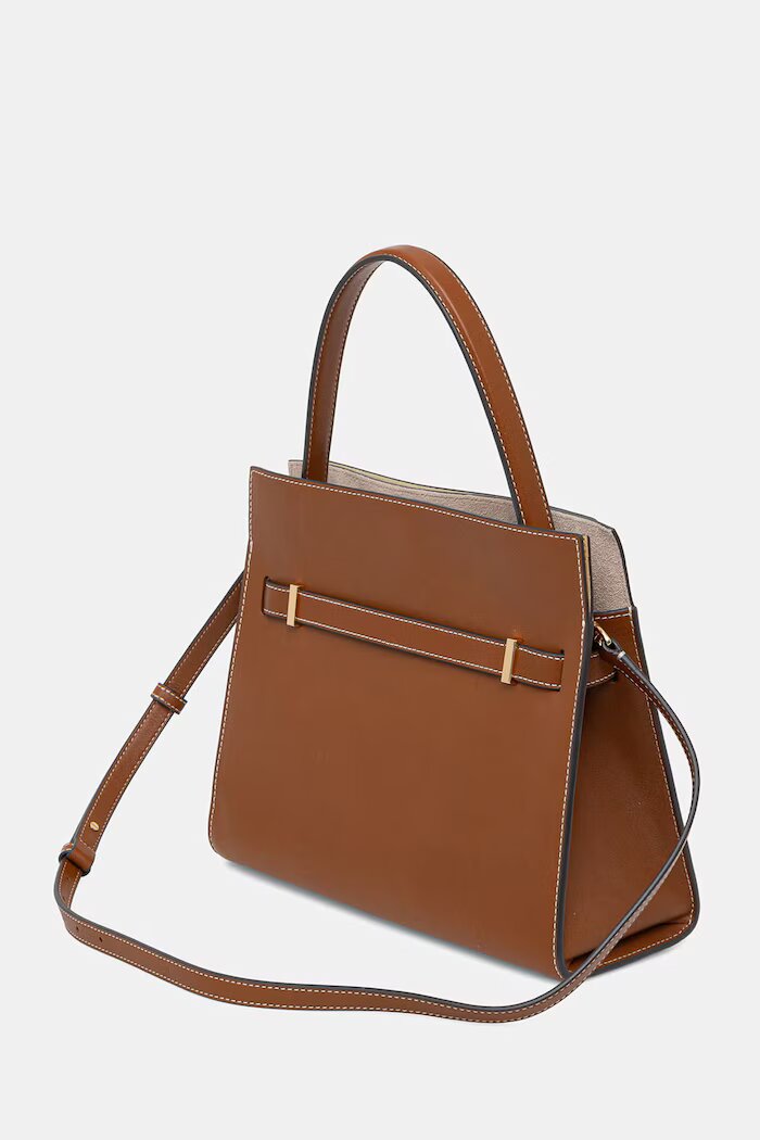 Tory Burch чанта tote дамска от кожа Lee Radziwill кафява 179398