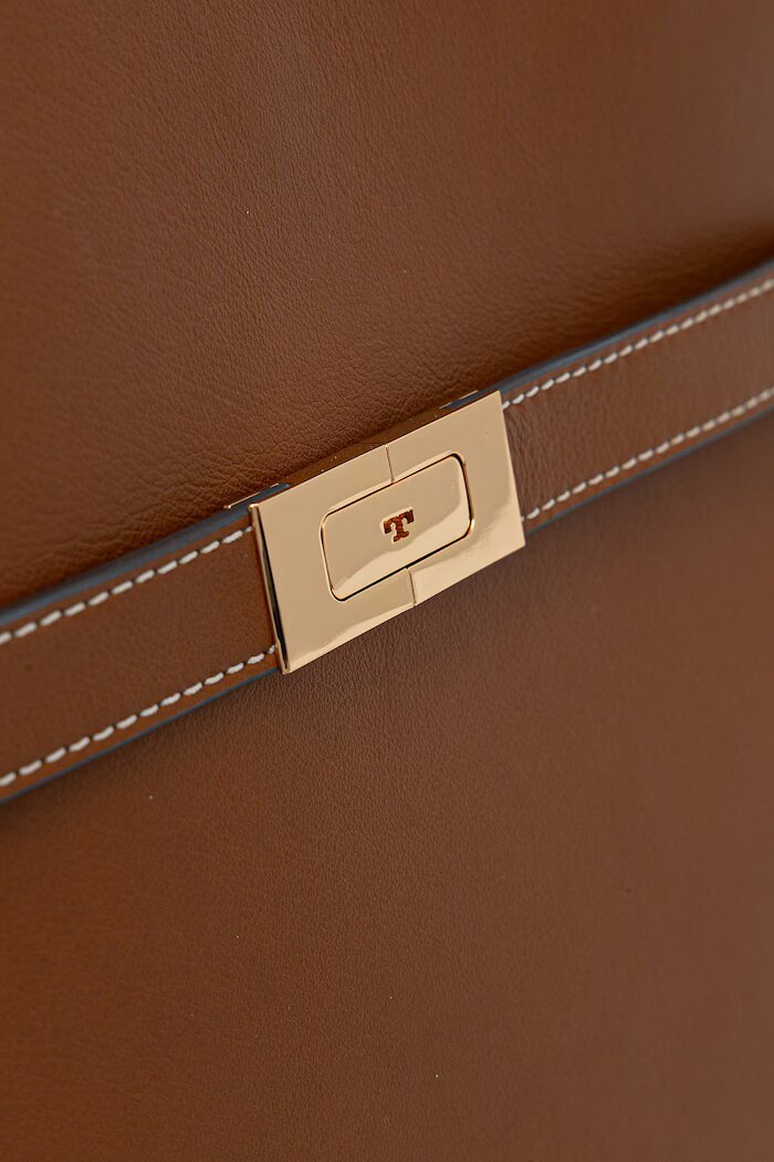 Tory Burch чанта tote дамска от кожа Lee Radziwill кафява 179398