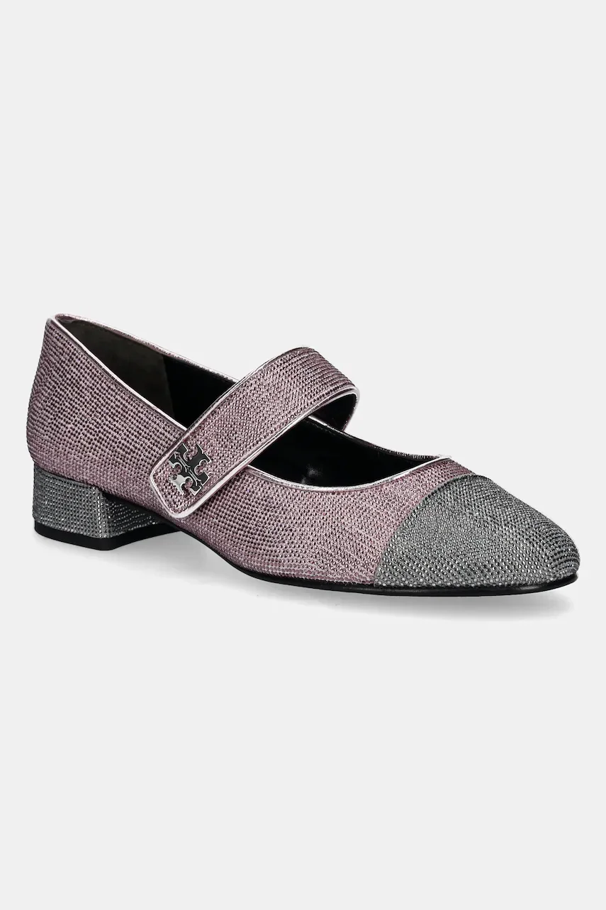 Tory Burch Велурени обувки с дебел ток Cap-Toe Mary Jane Pave Heel Ballet