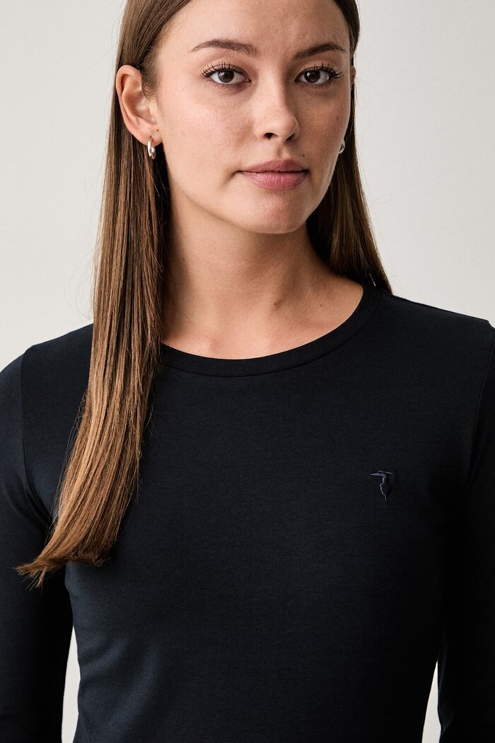 Trussardi блуза с дълги ръкави дамска от памук с еластан тъмносиня G0276000326N