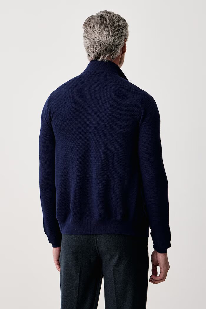 Trussardi пуловер със закопчаване мъжки от вълна тъмносин M0238000025N
