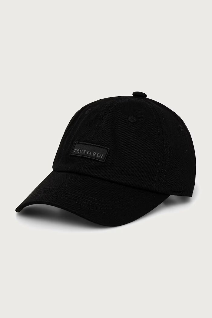 Trussardi шапка с козирка дамска от памучна материя черна E014C000027N