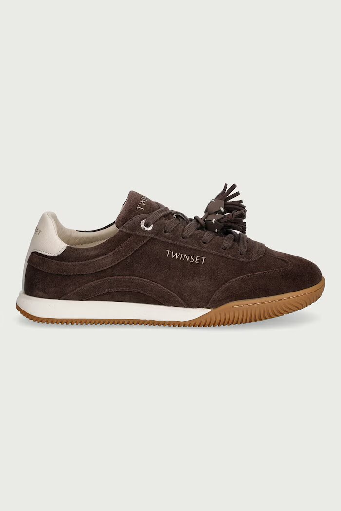 Twinset маратонки дамски от велур кафяви 262TCP090