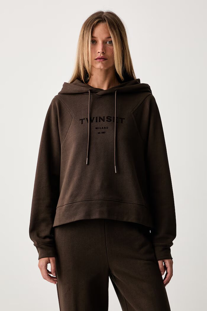 Twinset спортен комплект анцуг дамски от памук кафяв 262TP272B