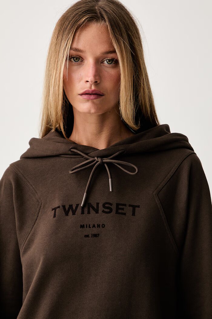 Twinset спортен комплект анцуг дамски от памук кафяв 262TP272B