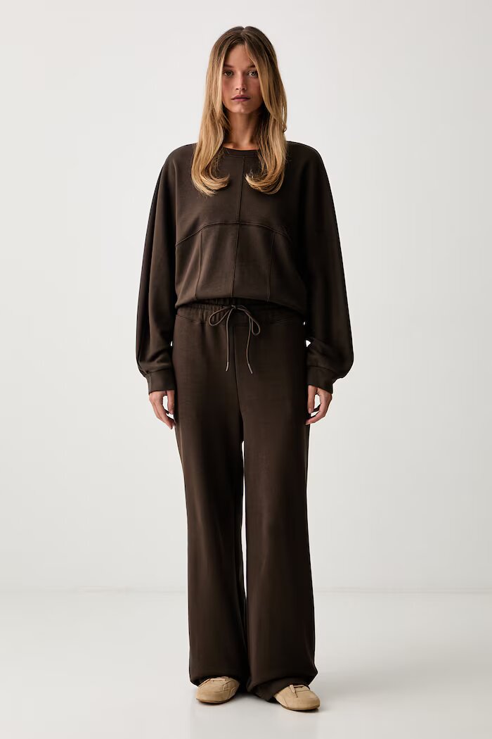 Twinset спортен панталон дамски от памук кафяв с висока талия 262TP272C